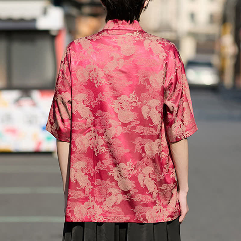 Buddha Stones Camisas de manga corta para hombre estilo Summer Tang con botones de rana y estampados de animales. - image 1