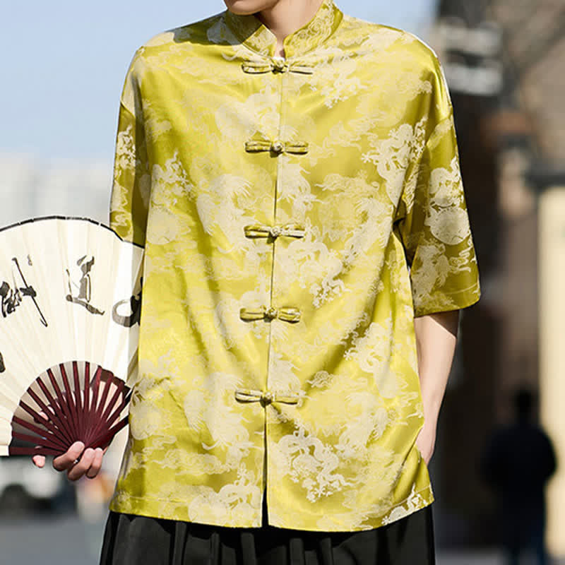 Buddha Stones Camisas de manga corta para hombre estilo Summer Tang con botones de rana y estampados de animales. - image 15