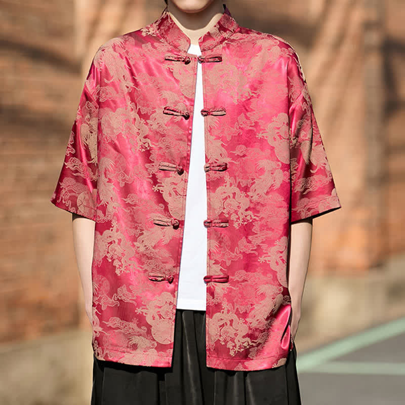 Buddha Stones Camisas de manga corta para hombre estilo Summer Tang con botones de rana y estampados de animales. - image 2