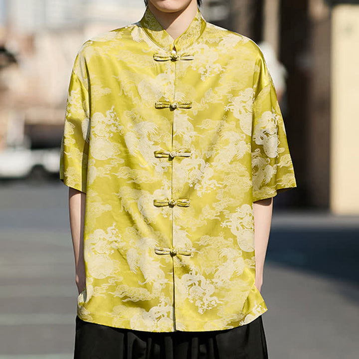 Buddha Stones Camisas de manga corta para hombre estilo Summer Tang con botones de rana y estampados de animales. - image 11
