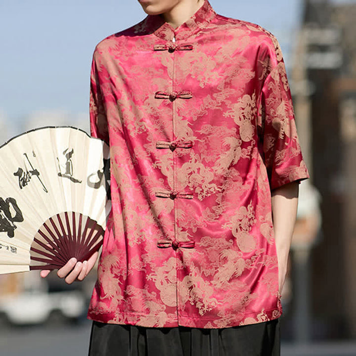 Buddha Stones Camisas de manga corta para hombre estilo Summer Tang con botones de rana y estampados de animales. - image 7