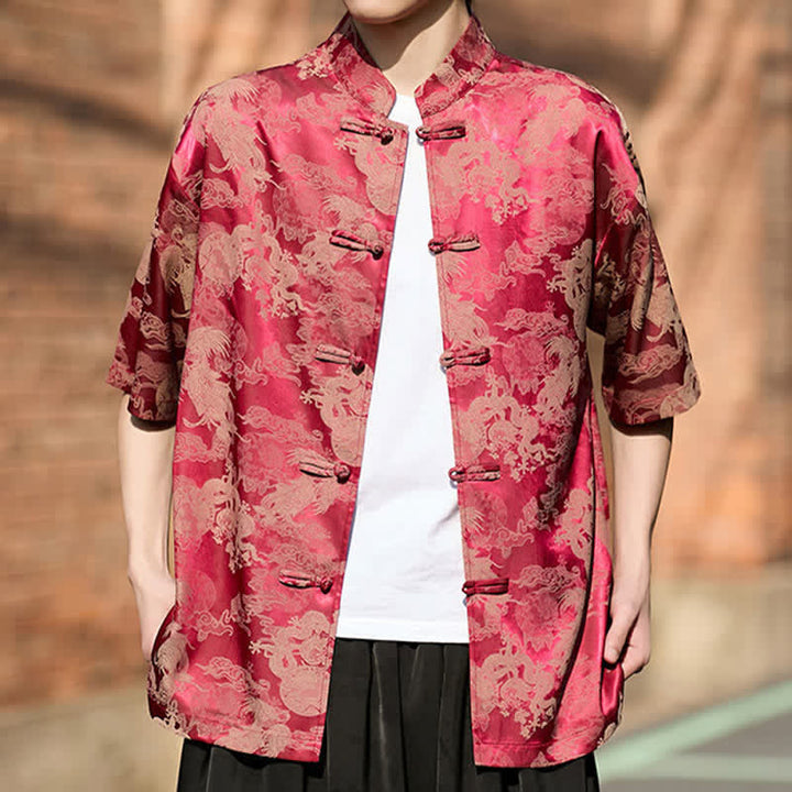 Buddha Stones Camisas de manga corta para hombre estilo Summer Tang con botones de rana y estampados de animales. - image 4