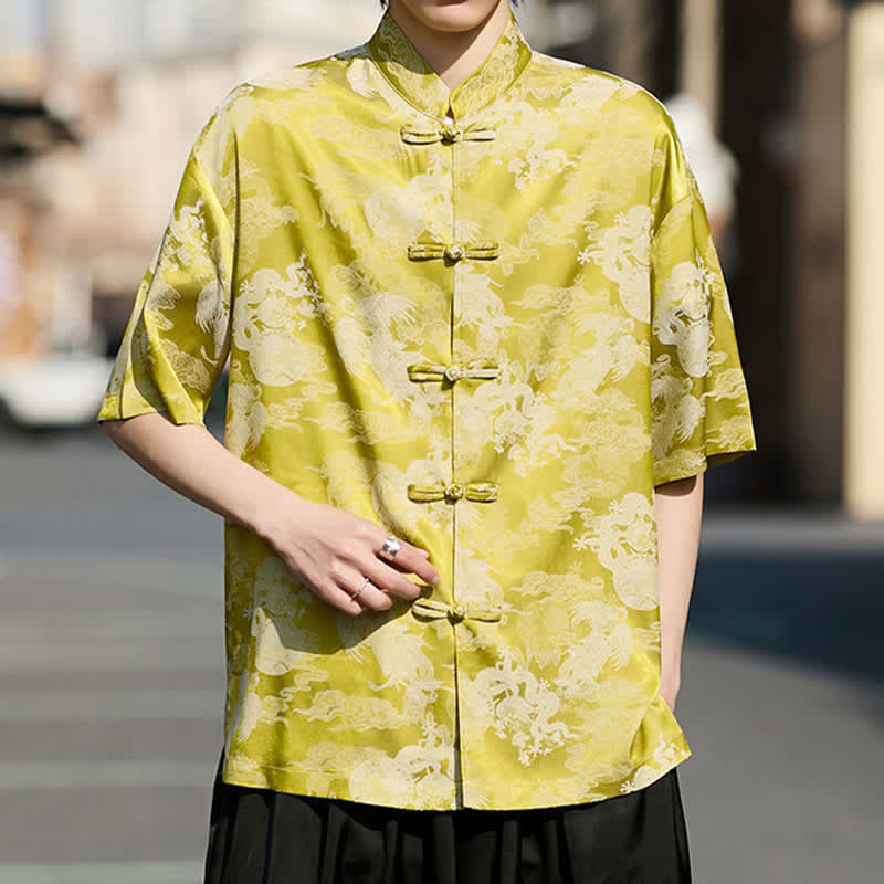 Buddha Stones Camisas de manga corta para hombre estilo Summer Tang con botones de rana y estampados de animales. - image 16