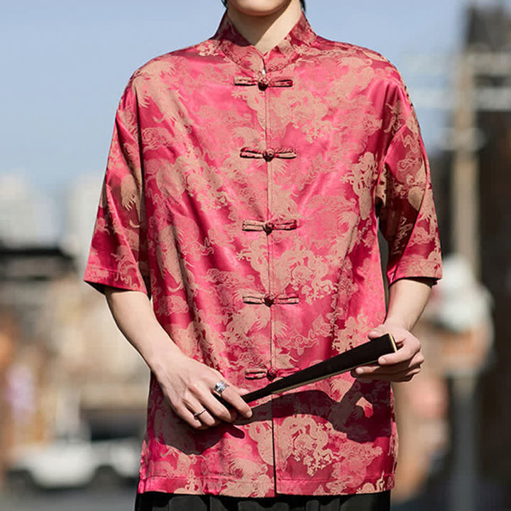 Buddha Stones Camisas de manga corta para hombre estilo Summer Tang con botones de rana y estampados de animales. - image 6