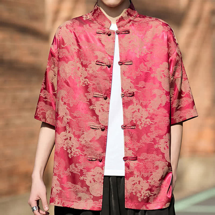 Buddha Stones Camisas de manga corta para hombre estilo Summer Tang con botones de rana y estampados de animales. - image 3