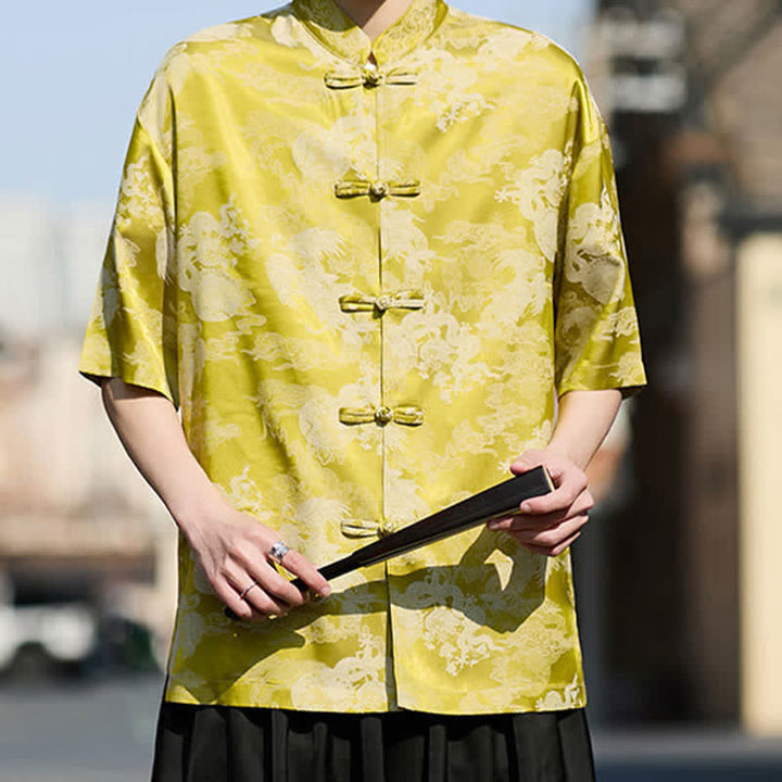 Buddha Stones Camisas de manga corta para hombre estilo Summer Tang con botones de rana y estampados de animales. - image 14