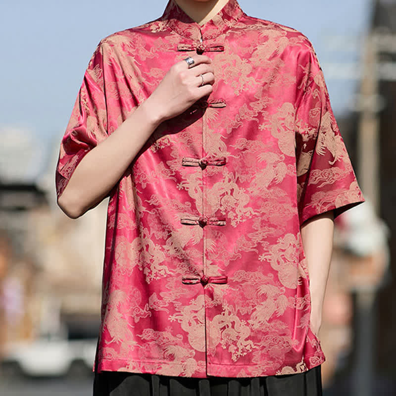 Buddha Stones Camisas de manga corta para hombre estilo Summer Tang con botones de rana y estampados de animales. - image 5