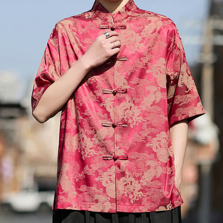 Buddha Stones Camisas de manga corta para hombre estilo Summer Tang con botones de rana y estampados de animales. - image 5