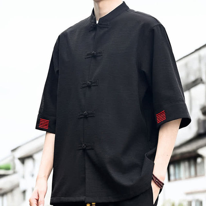 Buddha Stones Camisas de manga corta para hombre de estilo Summer Tang con botones de rana. - image 4