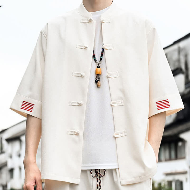 Buddha Stones Camisas de manga corta para hombre de estilo Summer Tang con botones de rana. - image 10