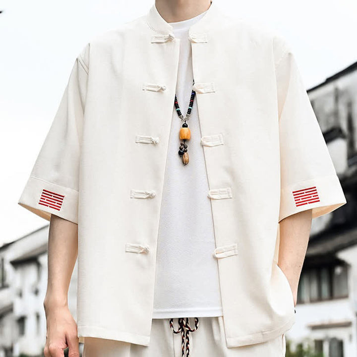 Buddha Stones Camisas de manga corta para hombre de estilo Summer Tang con botones de rana. - image 10