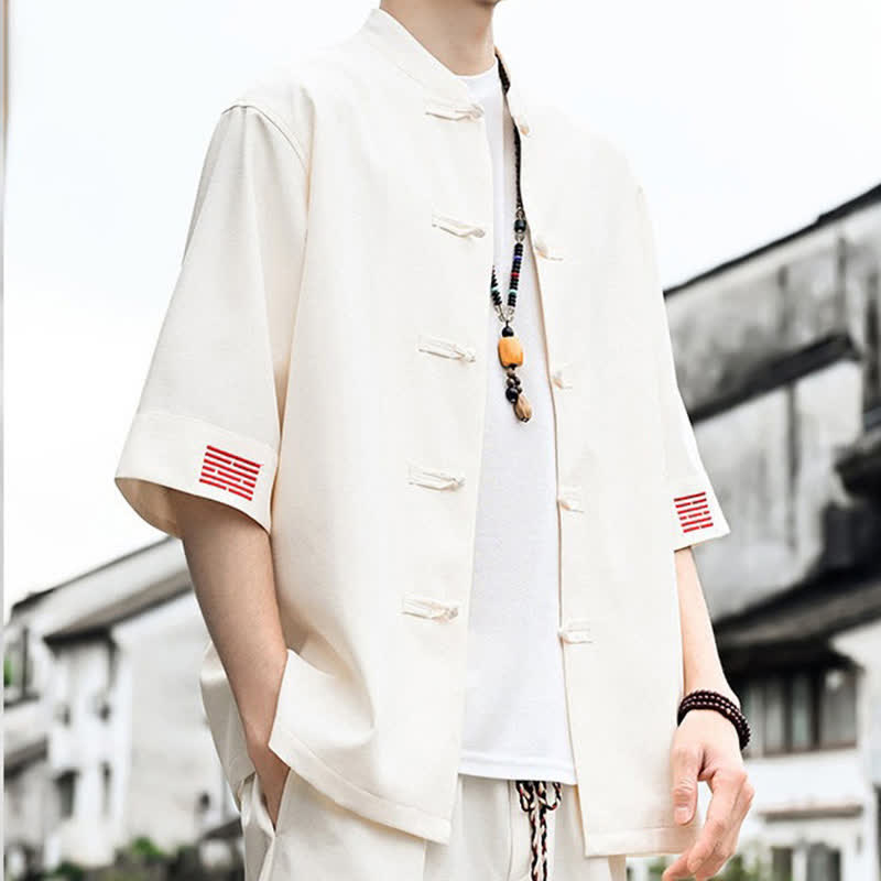 Buddha Stones Camisas de manga corta para hombre de estilo Summer Tang con botones de rana. - image 8