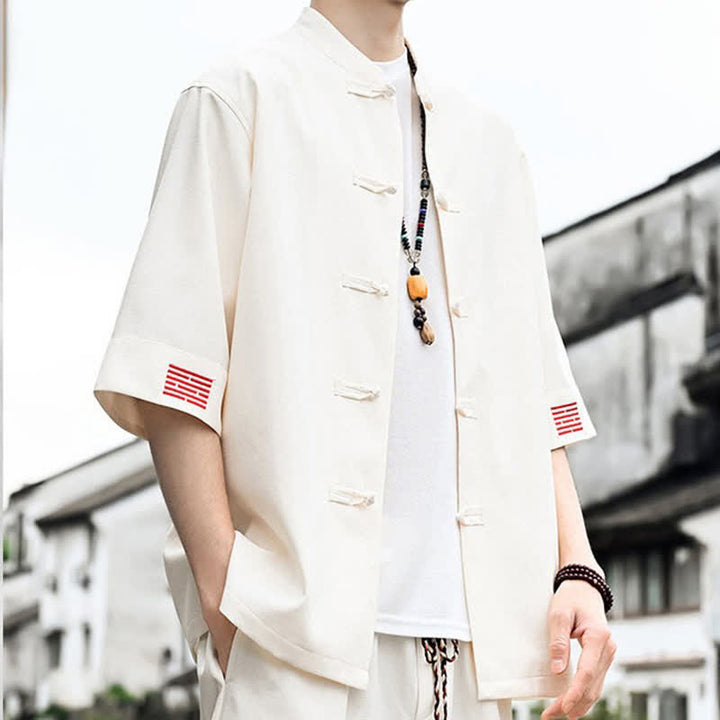 Buddha Stones Camisas de manga corta para hombre de estilo Summer Tang con botones de rana. - image 8