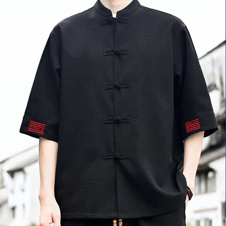 Buddha Stones Camisas de manga corta para hombre de estilo Summer Tang con botones de rana. - image 2