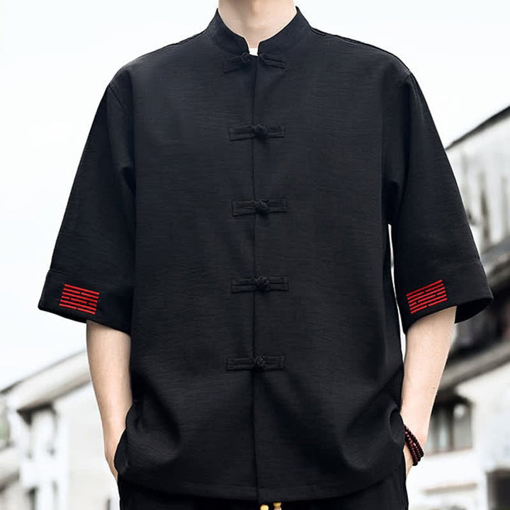 Buddha Stones Camisas de manga corta para hombre de estilo Summer Tang con botones de rana. - image 3