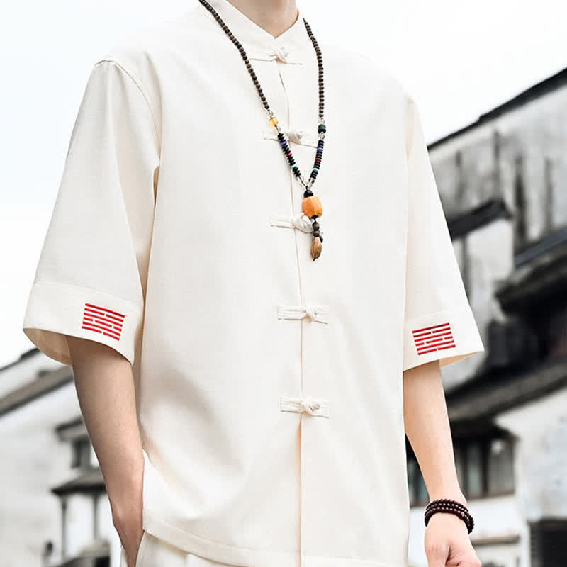 Buddha Stones Camisas de manga corta para hombre de estilo Summer Tang con botones de rana. - image 12