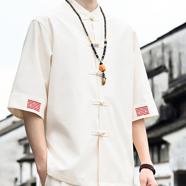 Buddha Stones Camisas de manga corta para hombre de estilo Summer Tang con botones de rana. - image 12