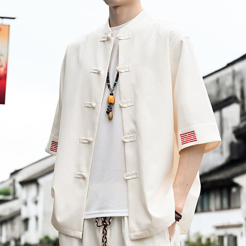 Buddha Stones Camisas de manga corta para hombre de estilo Summer Tang con botones de rana. - image 13