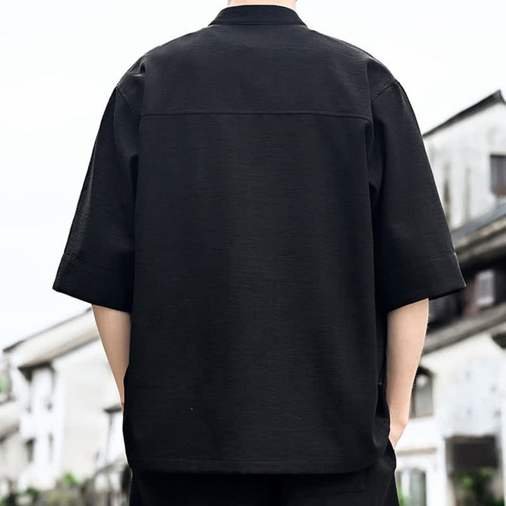 Buddha Stones Camisas de manga corta para hombre de estilo Summer Tang con botones de rana. - image 1