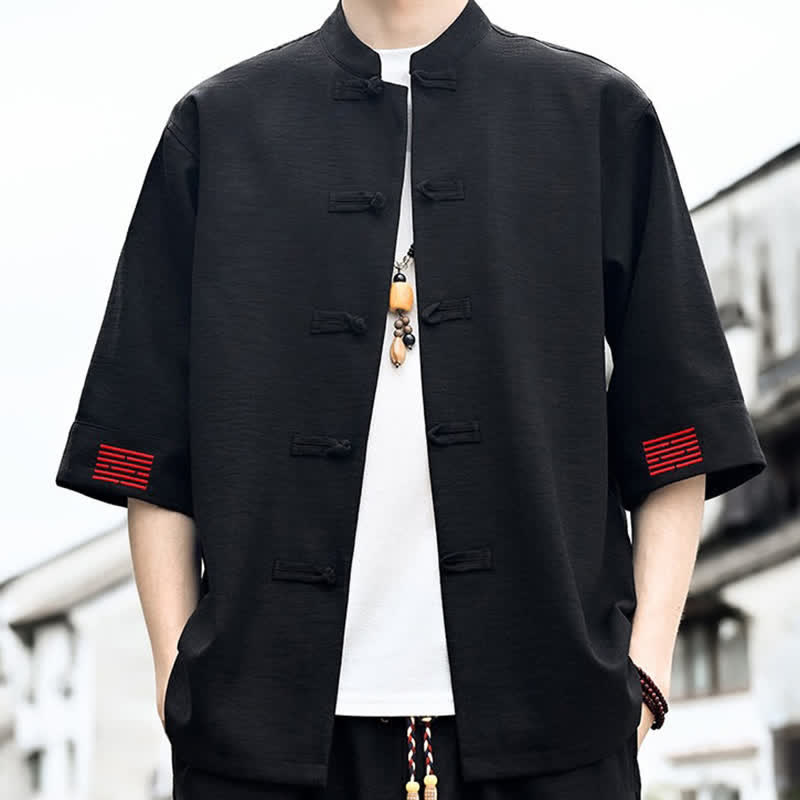 Buddha Stones Camisas de manga corta para hombre de estilo Summer Tang con botones de rana. - image 6