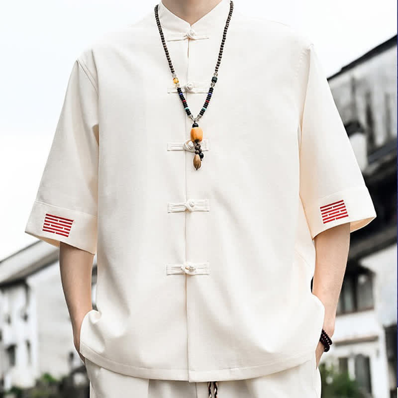 Buddha Stones Camisas de manga corta para hombre de estilo Summer Tang con botones de rana. - image 9