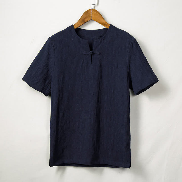 Buddha Stones Camisas de manga corta para hombre estilo Summer Tang con un botón de rana y textura de hoja lisa. - Azul medianoche - US/UK/AU44, EU54 (4XL) - image 4