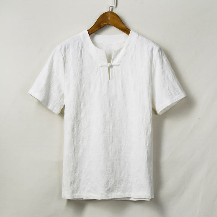 Buddha Stones Camisas de manga corta para hombre estilo Summer Tang con un botón de rana y textura de hoja lisa. - Blanco - US/UK/AU44, EU54 (4XL) - image 2