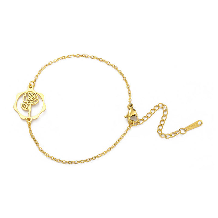 Buddha Stones Pulsera de acero de titanio con flor de nacimiento, nuevo comienzo - Rosa - Acero de titanio dorado - image 2