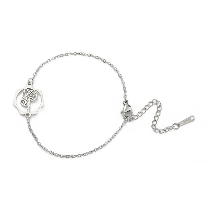 Buddha Stones Pulsera de acero de titanio con flor de nacimiento, nuevo comienzo - Rosa - Acero de titanio plateado - image 1