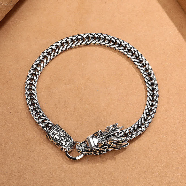 Buddha Stones Pulsera trenzada retro tono plata con diseño de dragón de cobre - image 3