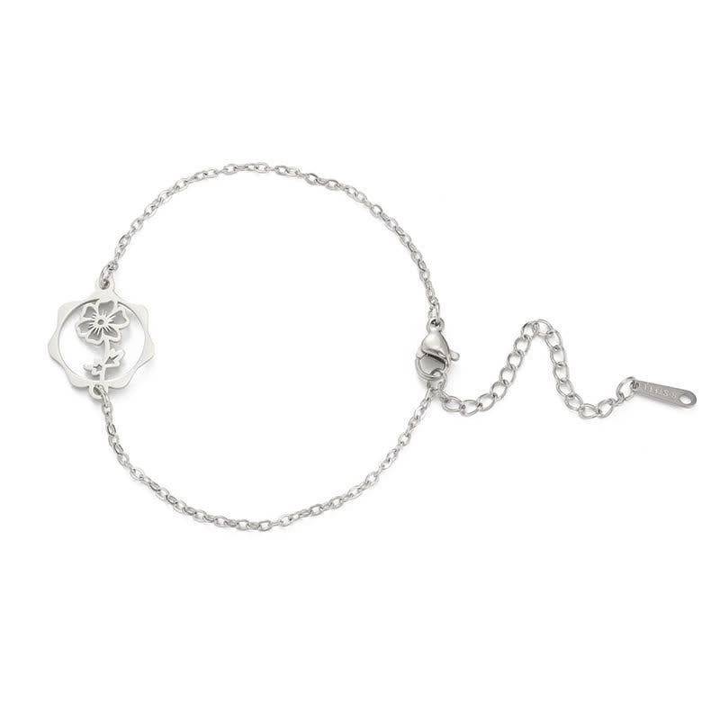 Buddha Stones Pulsera de acero de titanio con flor de nacimiento, nuevo comienzo - Cosmos - Acero de titanio plateado - image 19