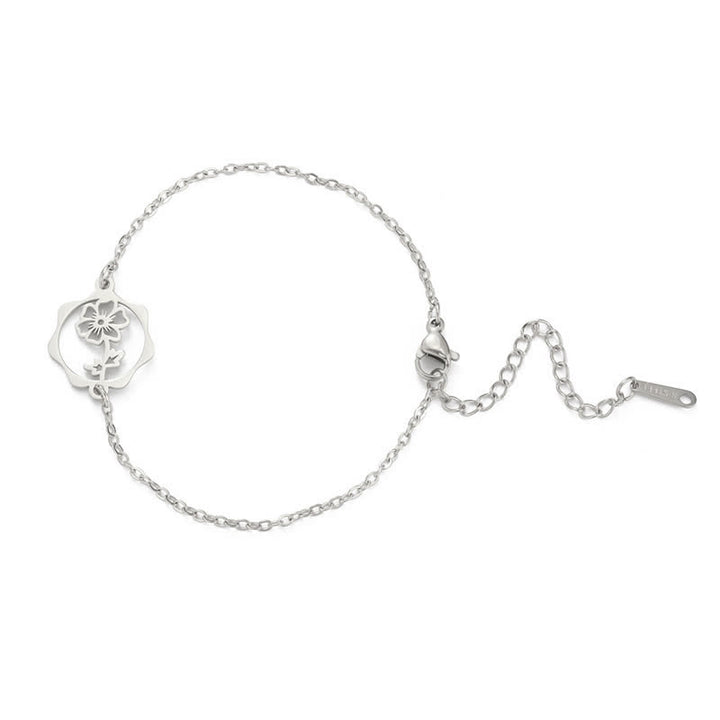 Buddha Stones Pulsera de acero de titanio con flor de nacimiento, nuevo comienzo - Cosmos - Acero de titanio plateado - image 19