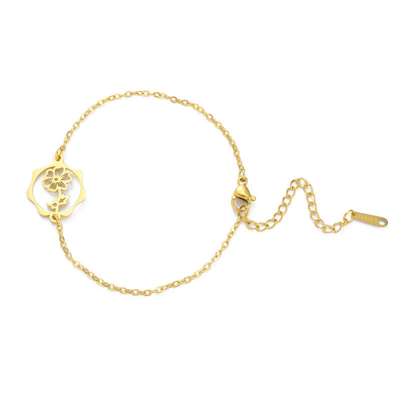 Buddha Stones Pulsera de acero de titanio con flor de nacimiento, nuevo comienzo - Cosmos - Acero de titanio dorado - image 20