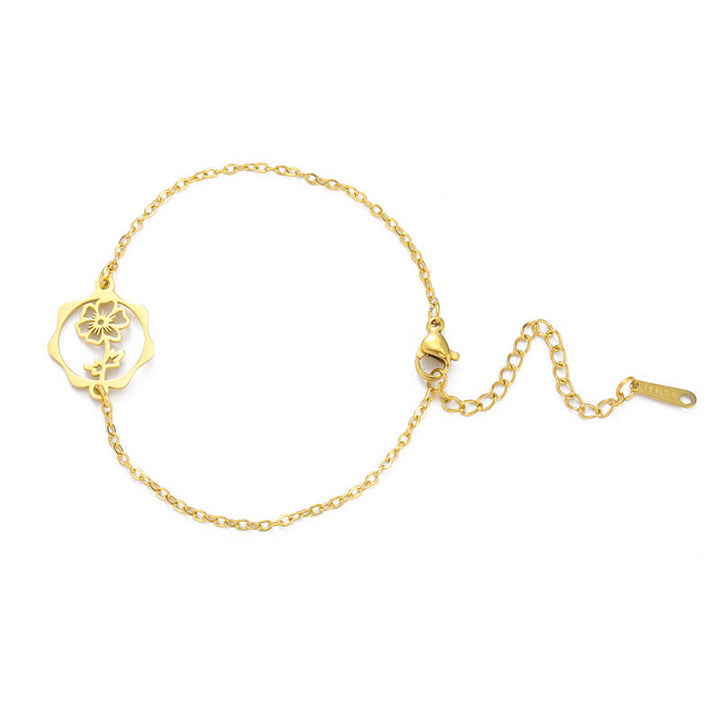 Buddha Stones Pulsera de acero de titanio con flor de nacimiento, nuevo comienzo - Cosmos - Acero de titanio dorado - image 20