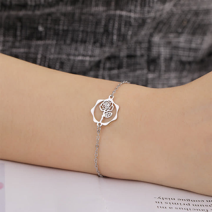 Buddha Stones Pulsera de acero de titanio con flor de nacimiento, nuevo comienzo - image 3