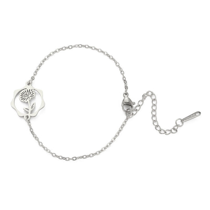 Buddha Stones Pulsera de acero de titanio con flor de nacimiento, nuevo comienzo - Crisantemo - Acero de titanio plateado - image 10