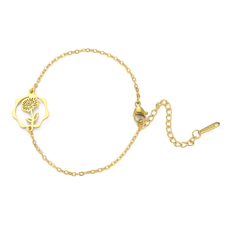 Buddha Stones Pulsera de acero de titanio con flor de nacimiento, nuevo comienzo - Crisantemo - Acero de titanio dorado - image 11