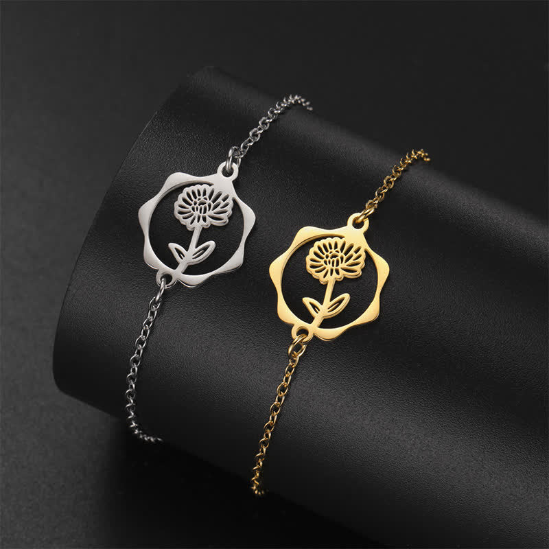 Buddha Stones Pulsera de acero de titanio con flor de nacimiento, nuevo comienzo - image 9