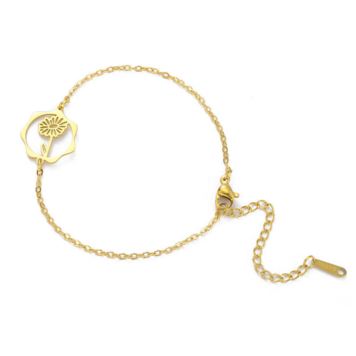 Buddha Stones Pulsera de acero de titanio con flor de nacimiento, nuevo comienzo - Margarita - Acero de titanio dorado - image 17