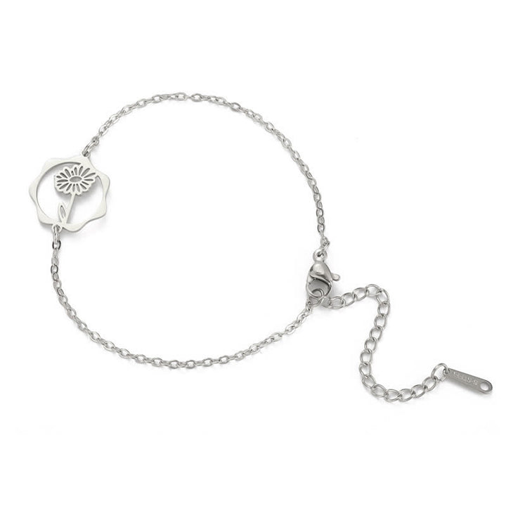 Buddha Stones Pulsera de acero de titanio con flor de nacimiento, nuevo comienzo - Margarita - Acero de titanio plateado - image 16