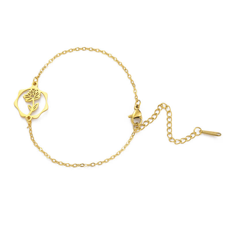 Buddha Stones Pulsera de acero de titanio con flor de nacimiento, nuevo comienzo - Loto - Acero de titanio dorado - image 23