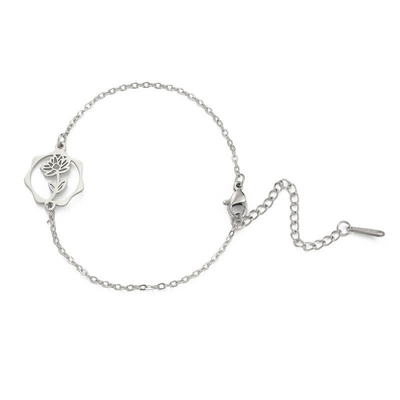 Buddha Stones Pulsera de acero de titanio con flor de nacimiento, nuevo comienzo - Loto - Acero de titanio plateado - image 22