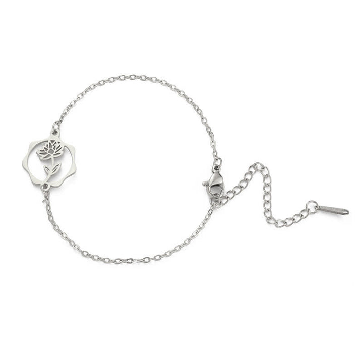 Buddha Stones Pulsera de acero de titanio con flor de nacimiento, nuevo comienzo - Loto - Acero de titanio plateado - image 22