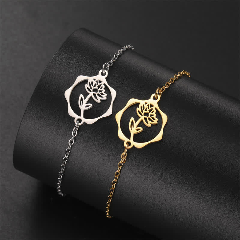 Buddha Stones Pulsera de acero de titanio con flor de nacimiento, nuevo comienzo - image 21