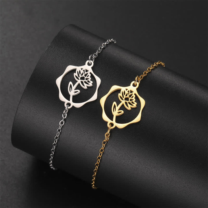 Buddha Stones Pulsera de acero de titanio con flor de nacimiento, nuevo comienzo - image 21