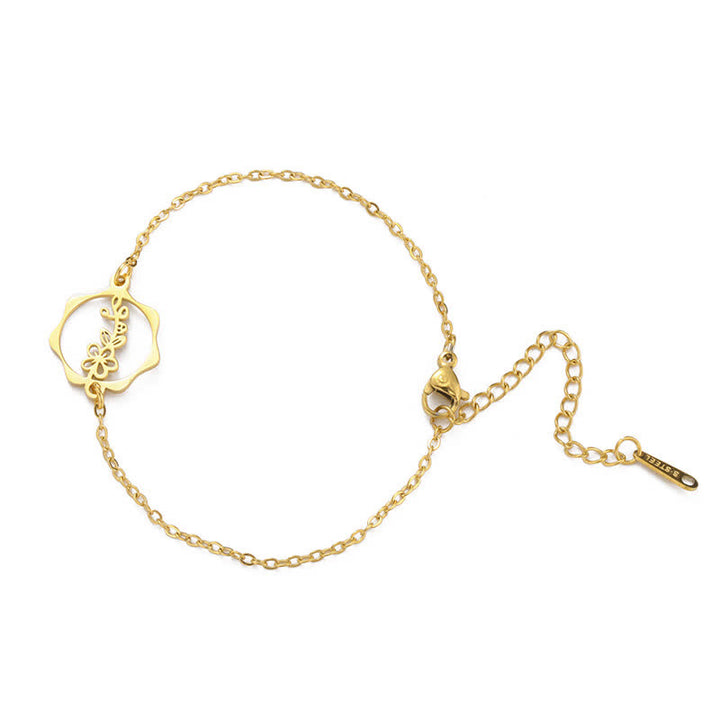 Buddha Stones Pulsera de acero de titanio con flor de nacimiento, nuevo comienzo - Flor de espino blanco - Acero de titanio dorado - image 26
