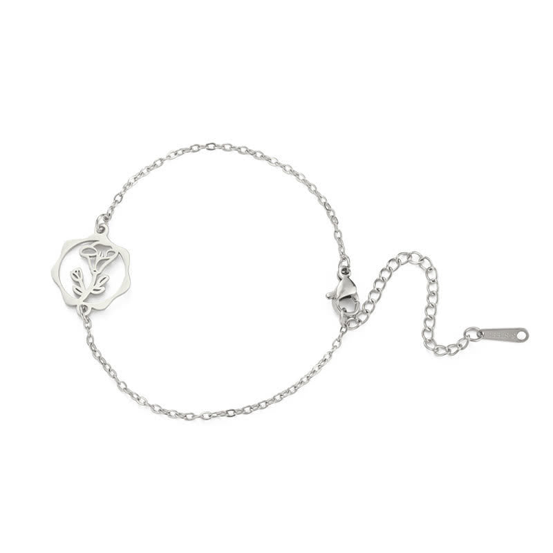Buddha Stones Pulsera de acero de titanio con flor de nacimiento, nuevo comienzo - Gloria matutina - Acero de titanio plateado - image 31