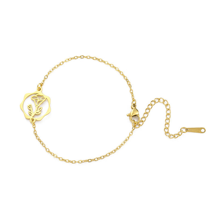 Buddha Stones Pulsera de acero de titanio con flor de nacimiento, nuevo comienzo - Gloria matutina - Acero de titanio dorado - image 32
