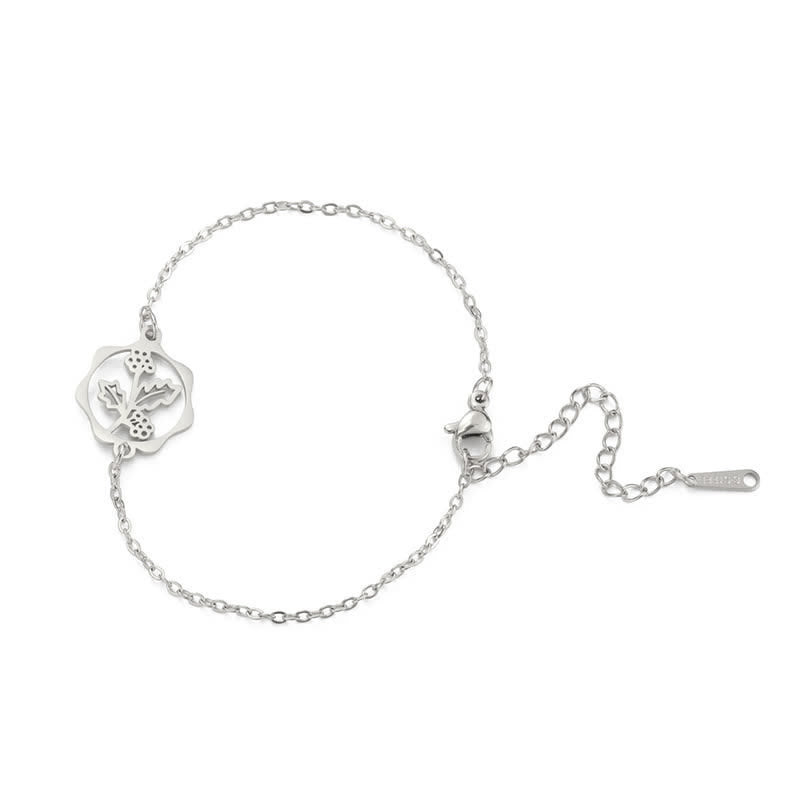 Buddha Stones Pulsera de acero de titanio con flor de nacimiento, nuevo comienzo - Acebo - Acero de titanio plateado - image 34
