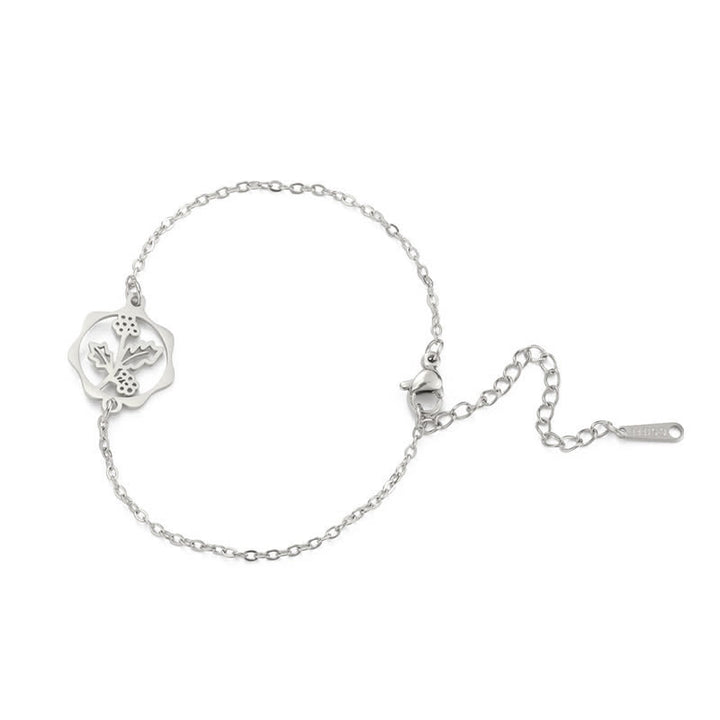Buddha Stones Pulsera de acero de titanio con flor de nacimiento, nuevo comienzo - Acebo - Acero de titanio plateado - image 34